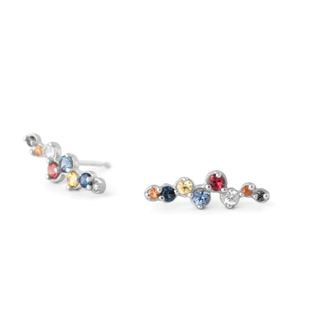 Multi Coloured Sapphire Climber Earrings