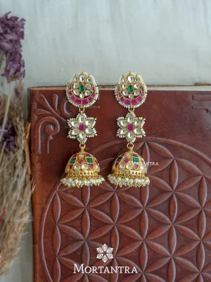 Multicolor Gold Plated Jadau Kundan Earrings - ME1107M