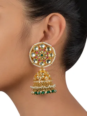 Multicolor Gold Plated Jadau Kundan Earrings - ME477M