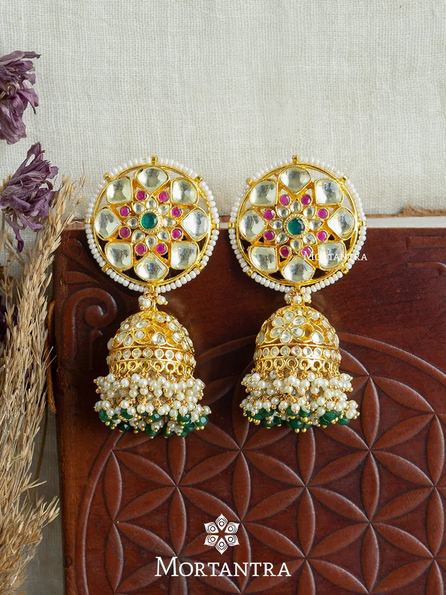 Multicolor Gold Plated Jadau Kundan Earrings - ME477M