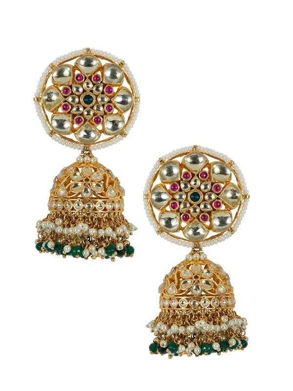 Multicolor Gold Plated Jadau Kundan Earrings - ME477M