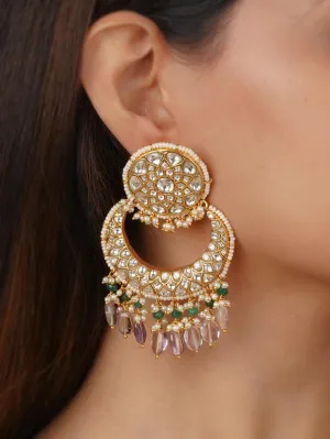 Multicolor Gold Plated Thappa Jadau Kundan Earrings - TJ-E10