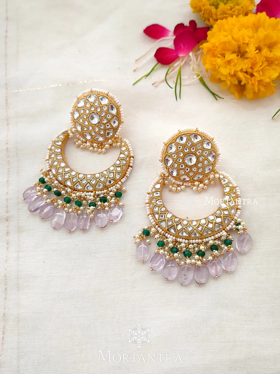 Multicolor Gold Plated Thappa Jadau Kundan Earrings - TJ-E10