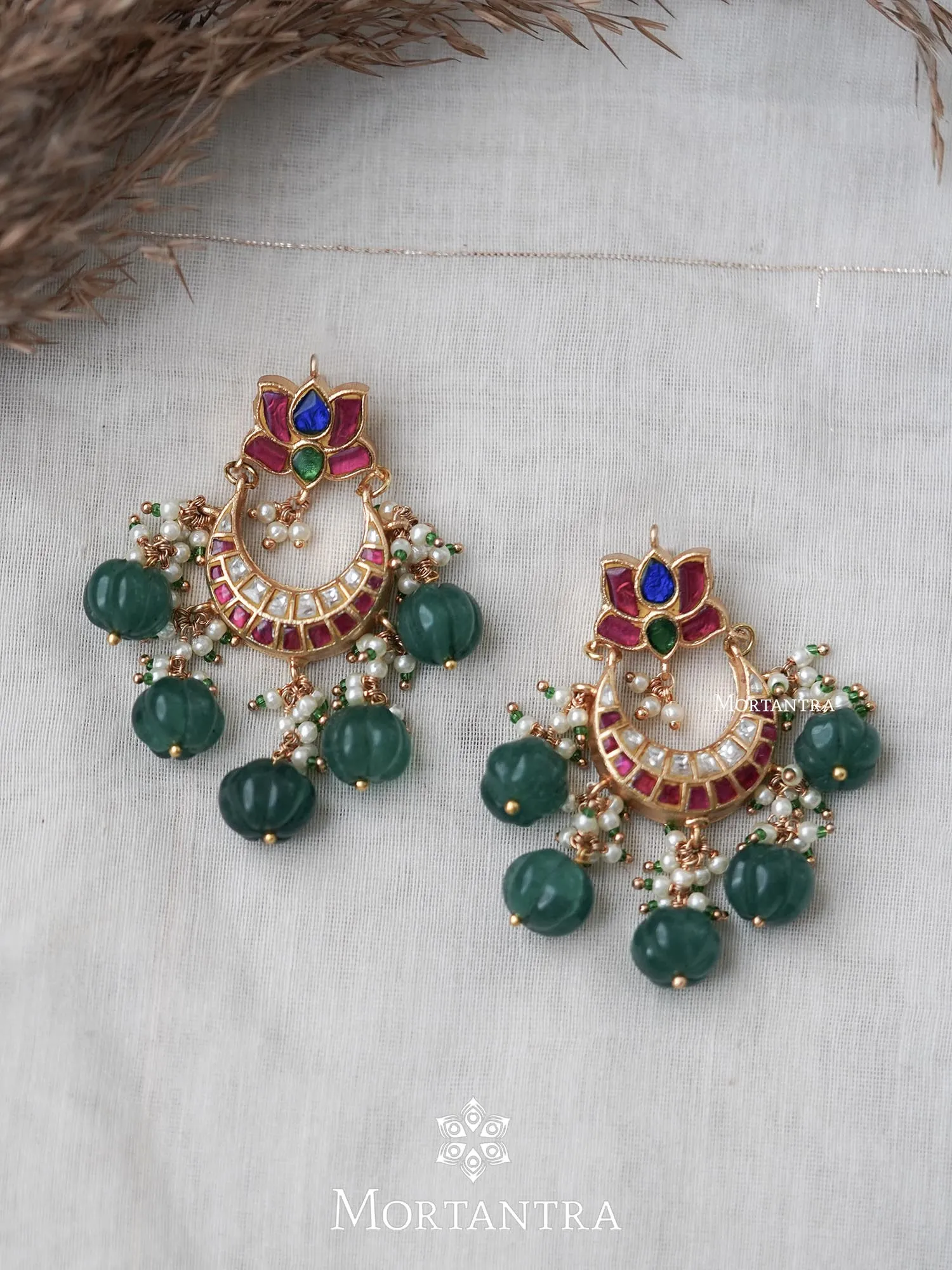 Multicolor Gold Plated Thappa Jadau Kundan Earrings - TJ-E37M