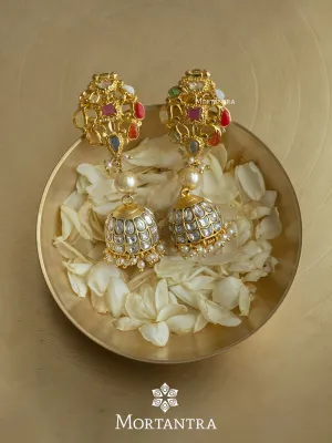Navratna Gold Plated Mishr Earrings - MR-E89N