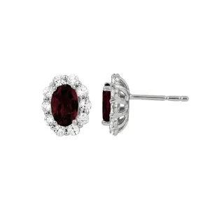 Oval Garnet and Diamond Halo Earrings