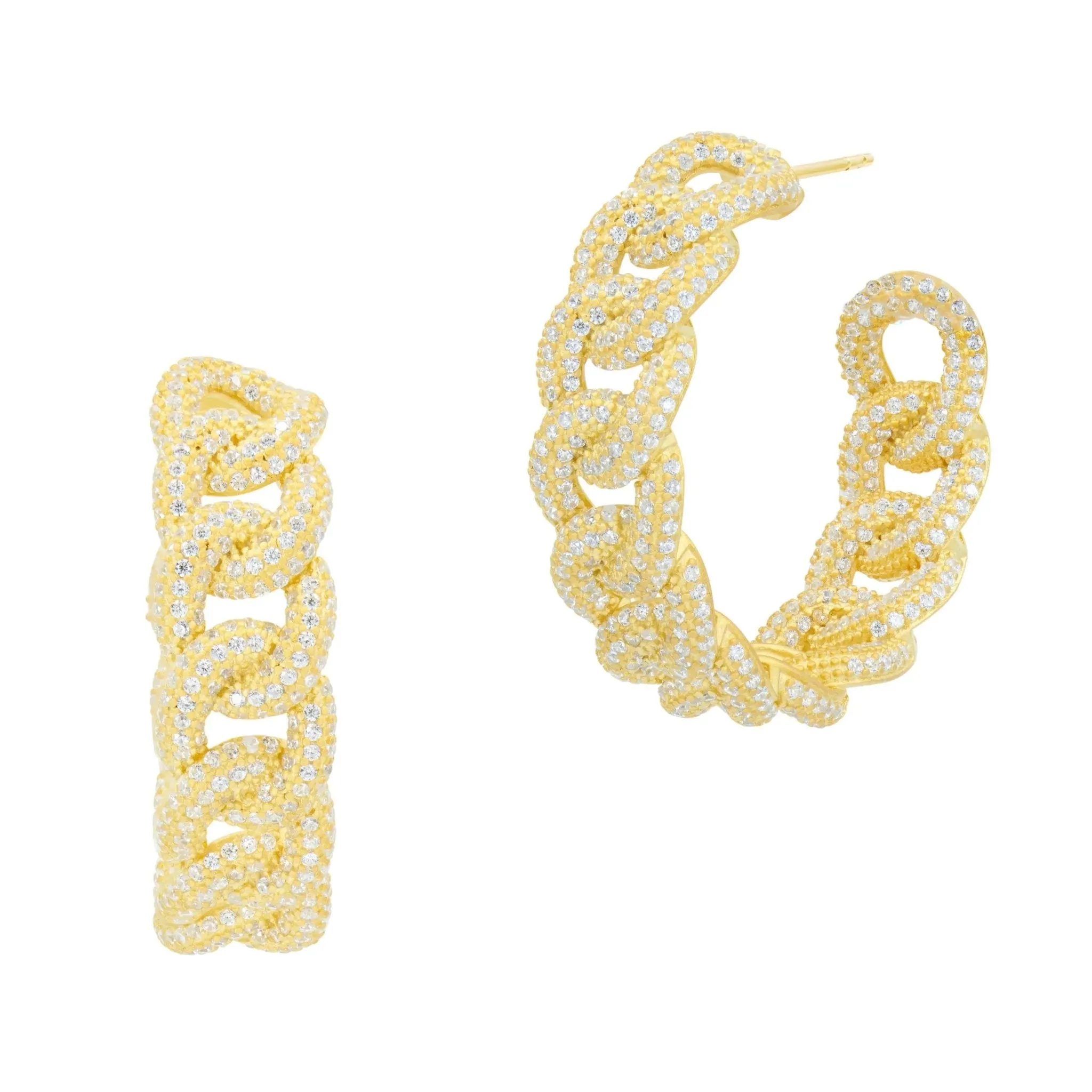 Pav?? All Over Chain Link Hoop Earrings