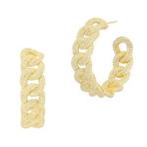Pav?? All Over Chain Link Hoop Earrings