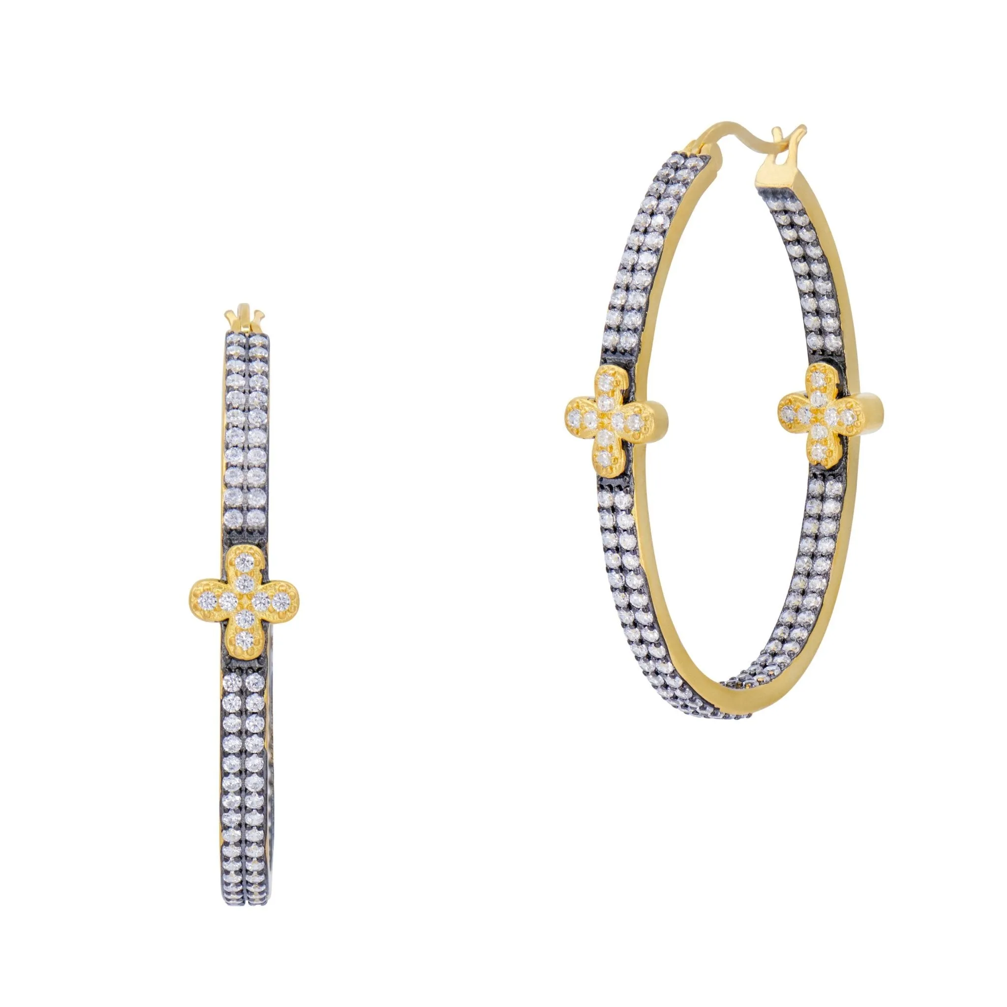 Pav?? Double Row Clover Hoop Earrings