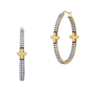 Pav?? Double Row Clover Hoop Earrings