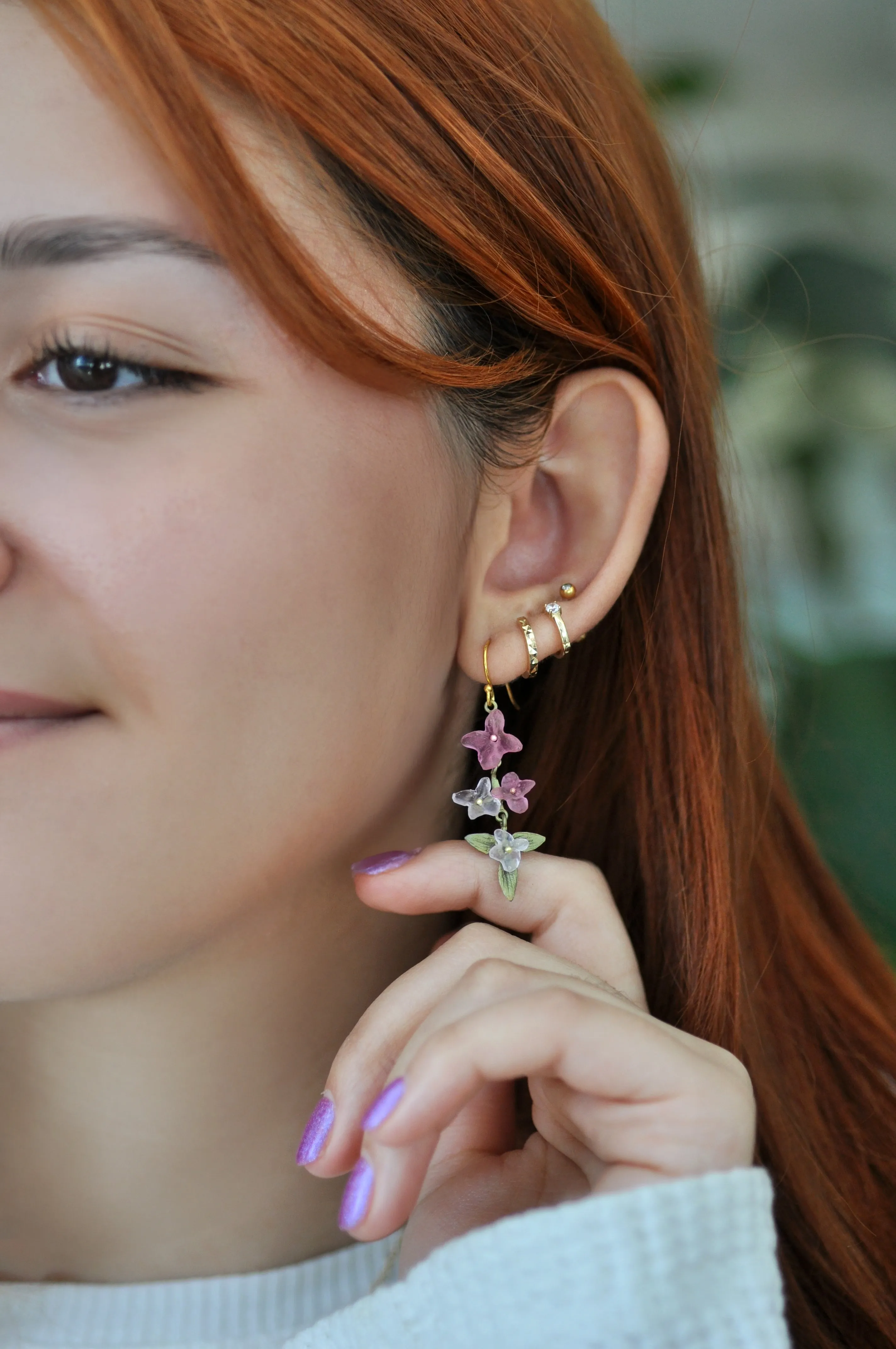 Pink Hydrangea Drop Earrings