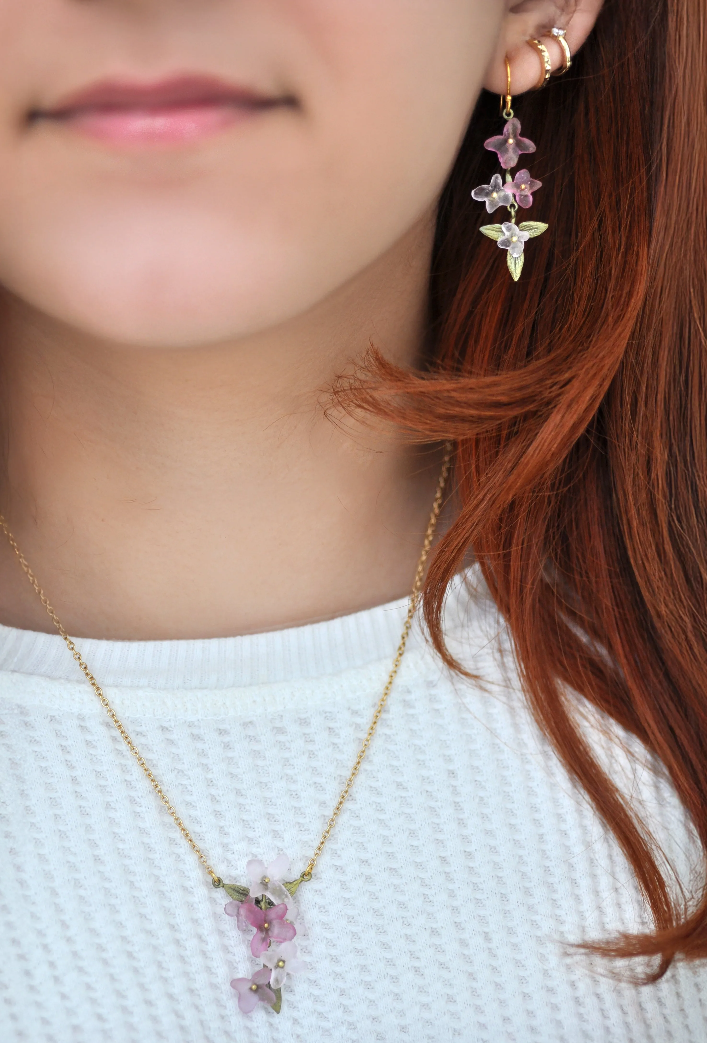 Pink Hydrangea Drop Earrings