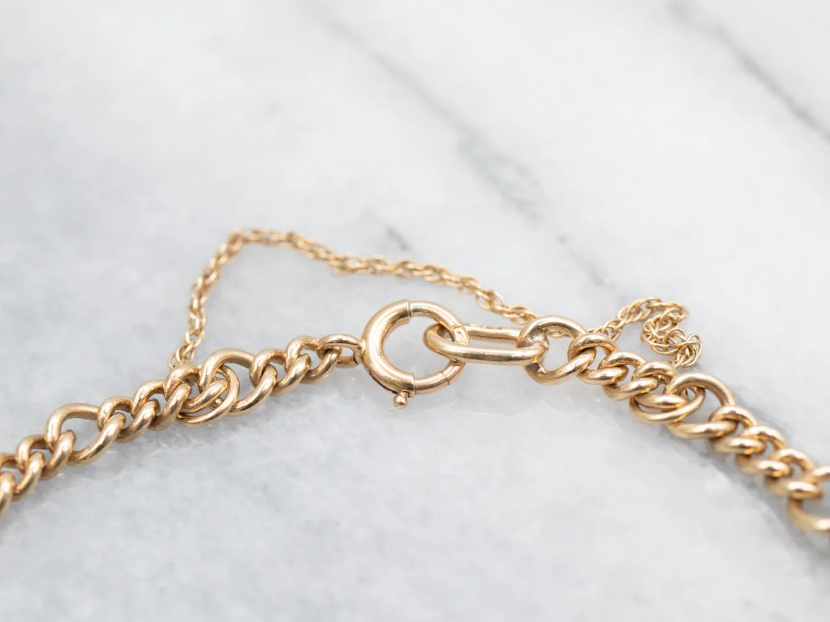 Polished Gold Curb and Round Link Charm Bracelet