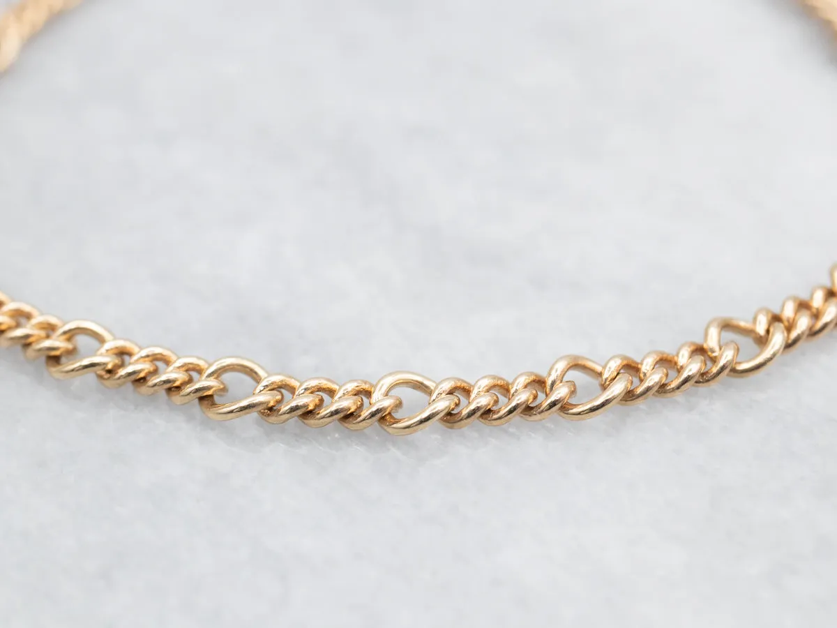 Polished Gold Curb and Round Link Charm Bracelet