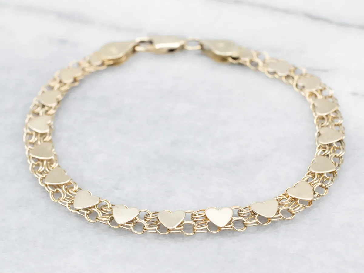 Polished Gold Heart Link Bracelet