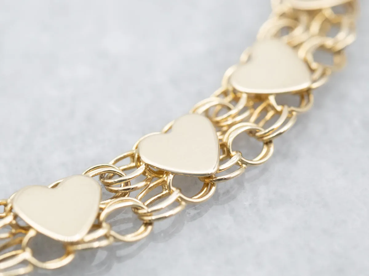Polished Gold Heart Link Bracelet