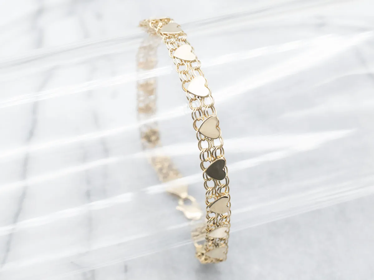 Polished Gold Heart Link Bracelet
