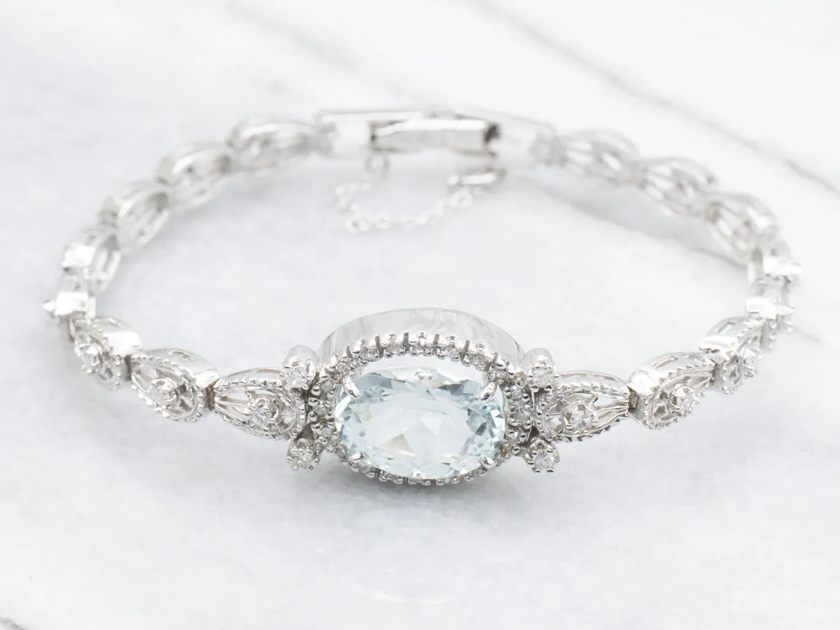 Pretty Aquamarine and Diamond Link Bracelet