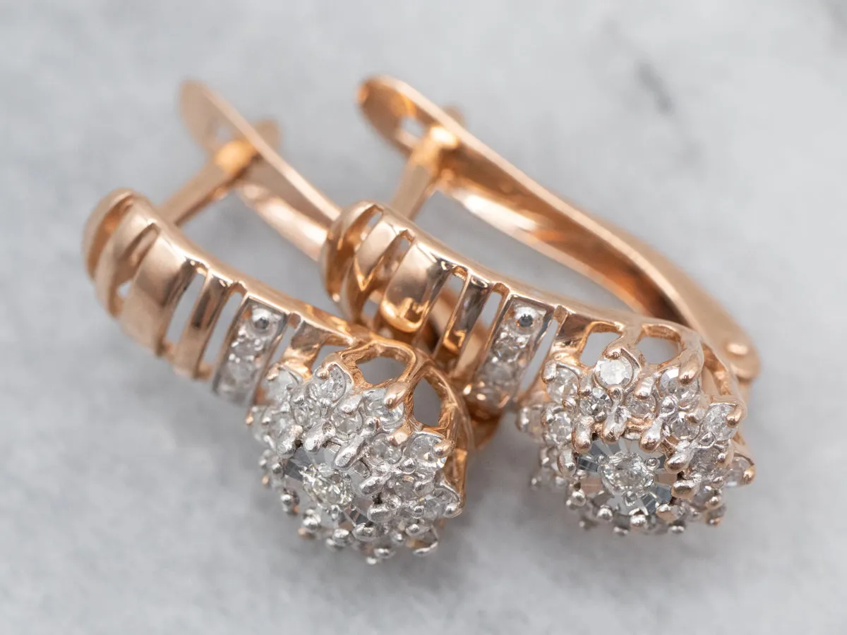 Rose Gold Diamond Cluster Drop Earrings