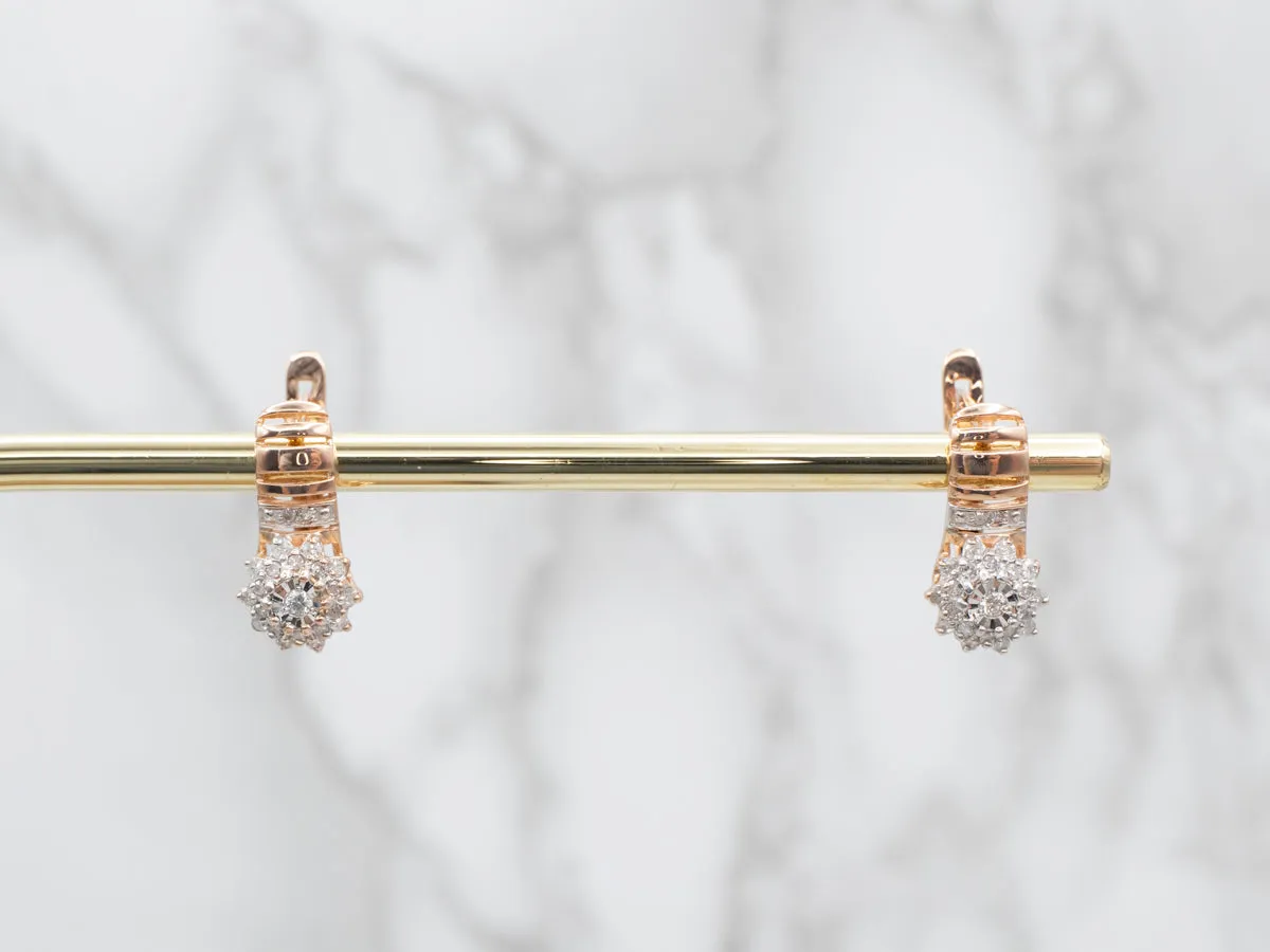 Rose Gold Diamond Cluster Drop Earrings
