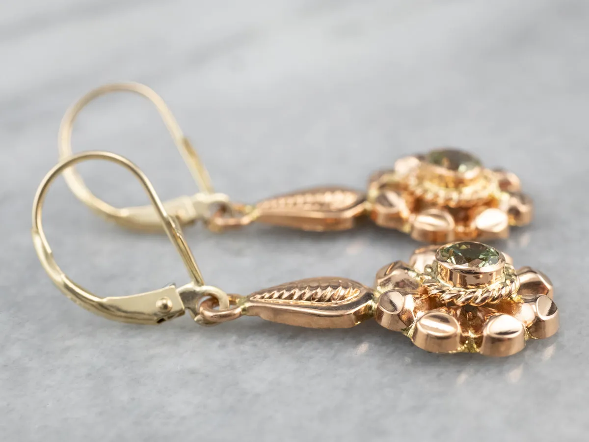 Rose Gold Mali Garnet Flower Drop Earrings
