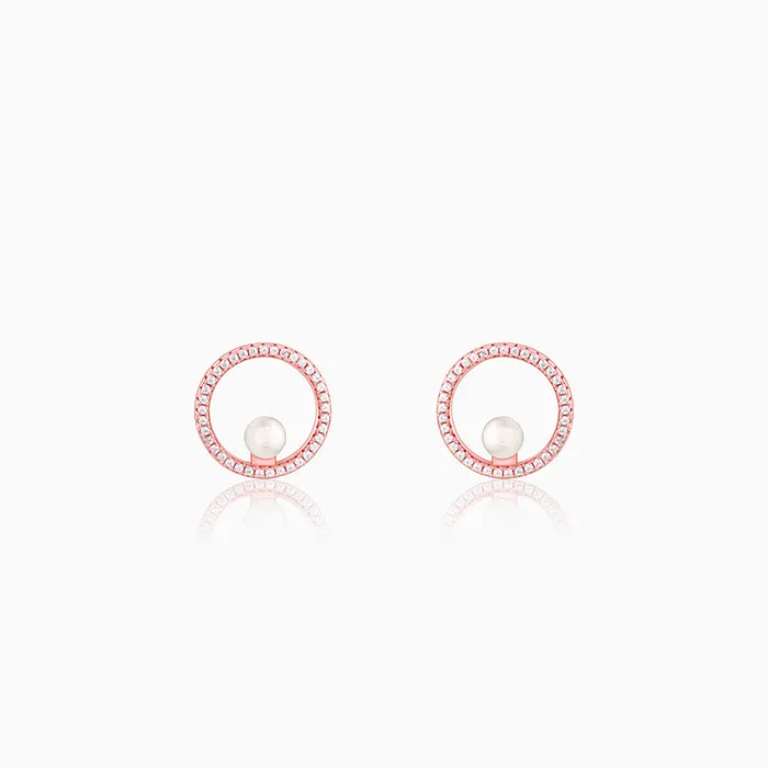 Rose Gold Pearl Halo Earrings