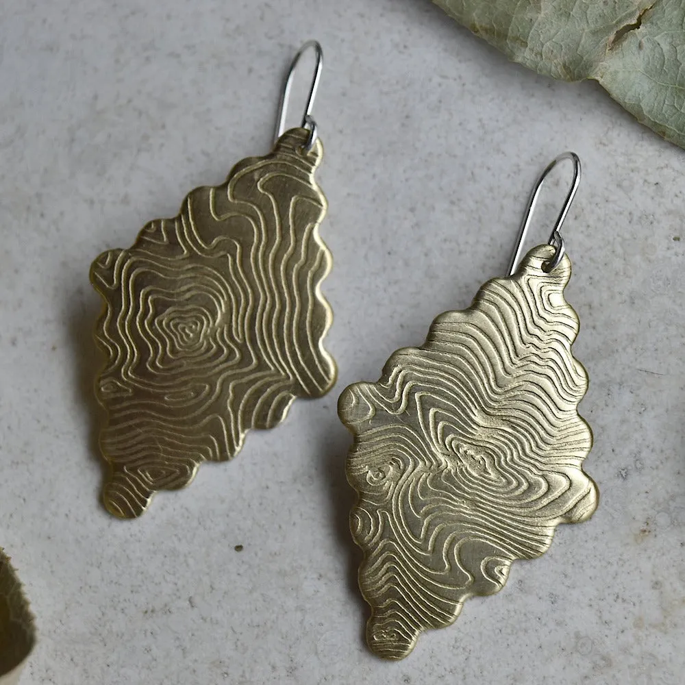 Scalloped Diamond Brass Drop Earrings