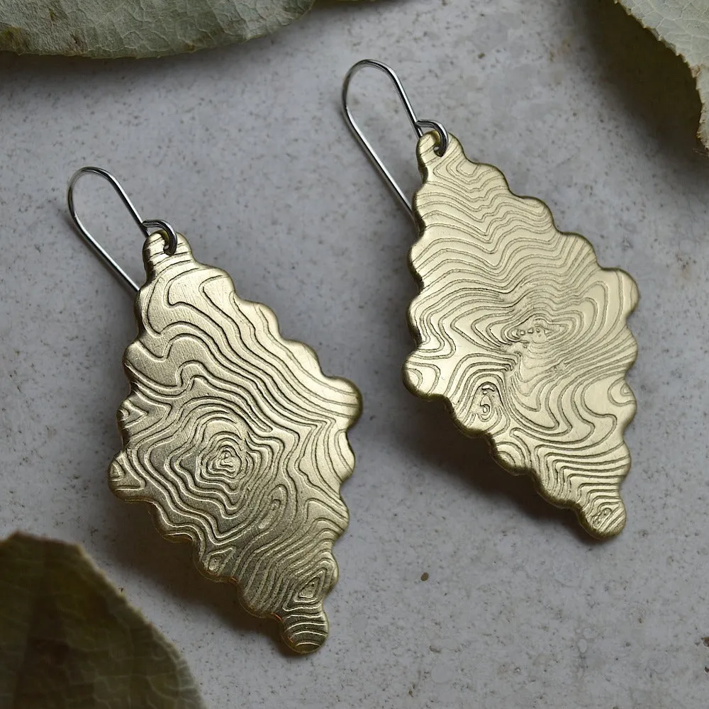 Scalloped Diamond Brass Drop Earrings