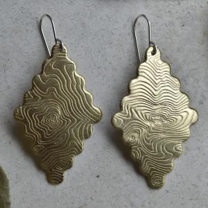 Scalloped Diamond Brass Drop Earrings