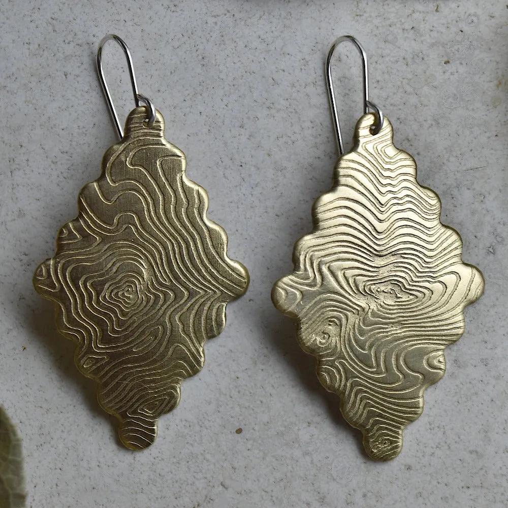 Scalloped Diamond Brass Drop Earrings