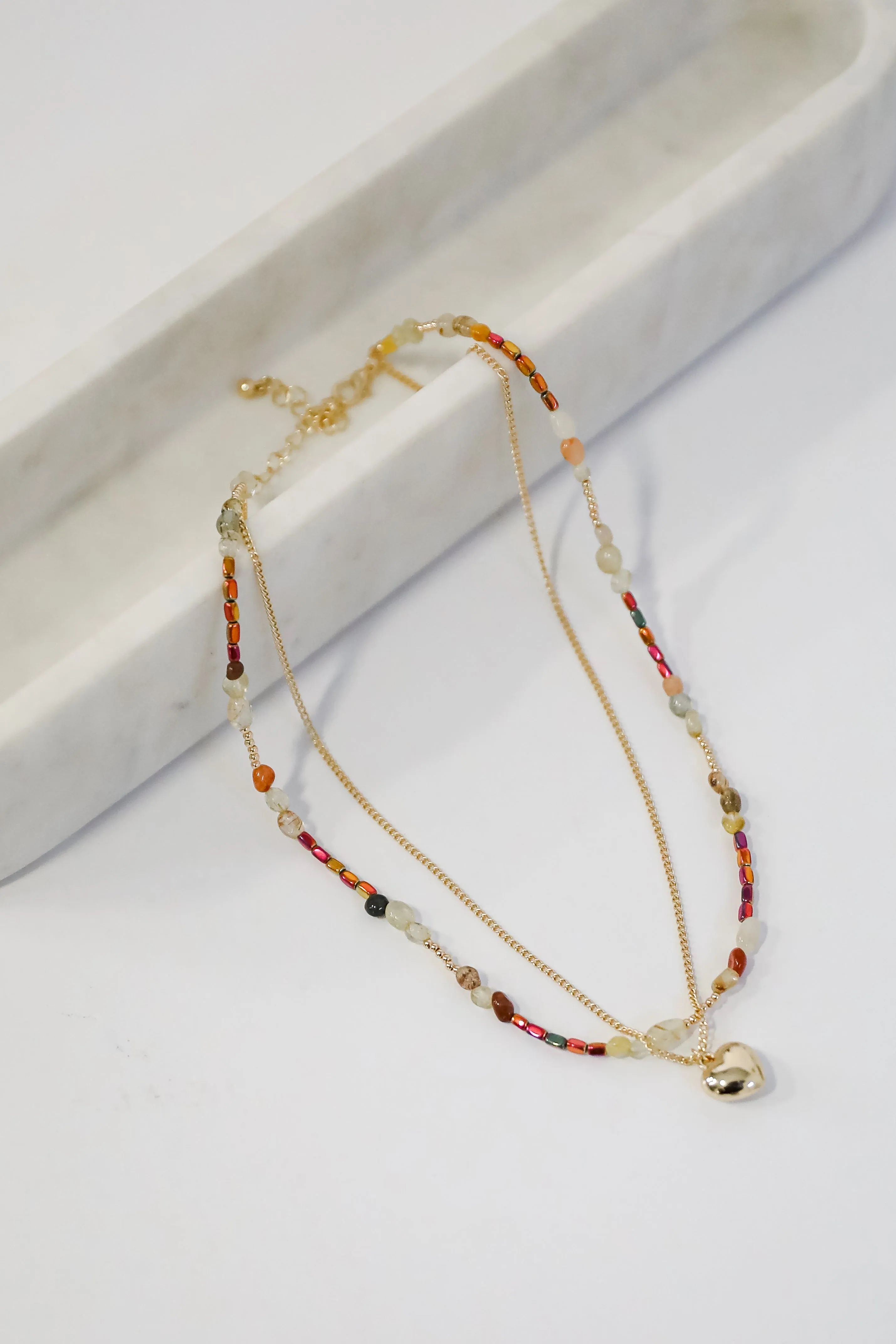 Sierra Gold Beaded Heart Charm Layered Necklace