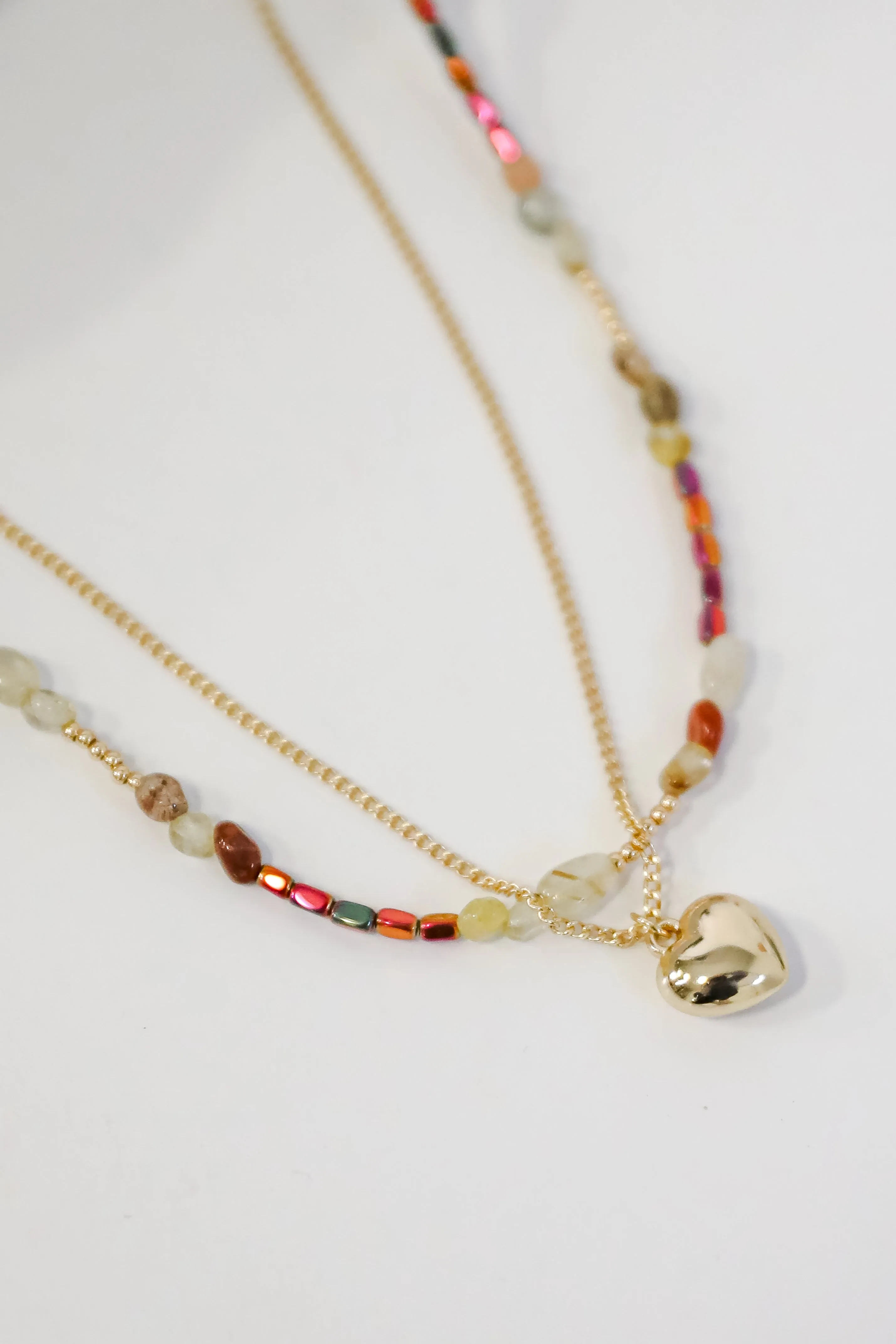 Sierra Gold Beaded Heart Charm Layered Necklace