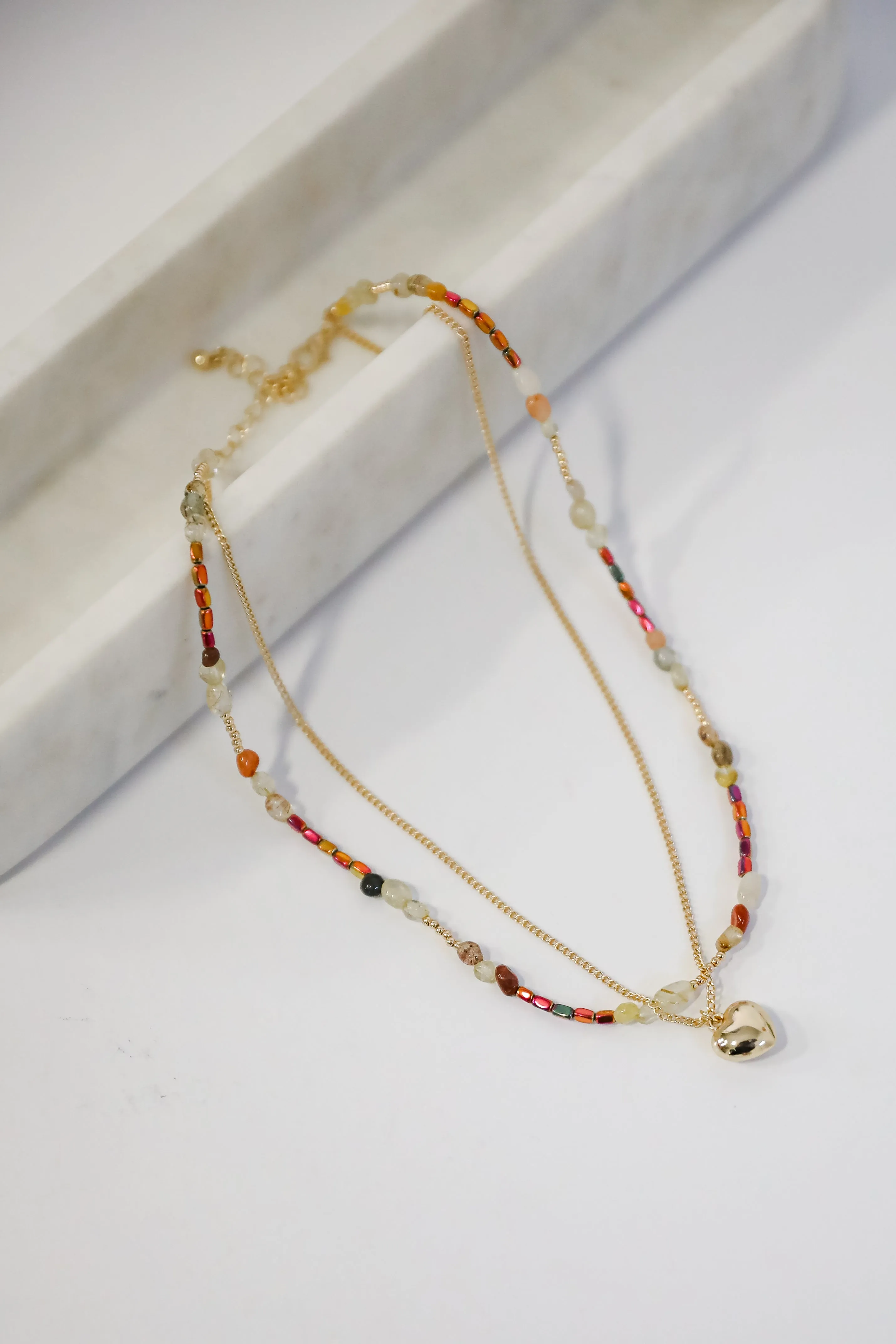 Sierra Gold Beaded Heart Charm Layered Necklace