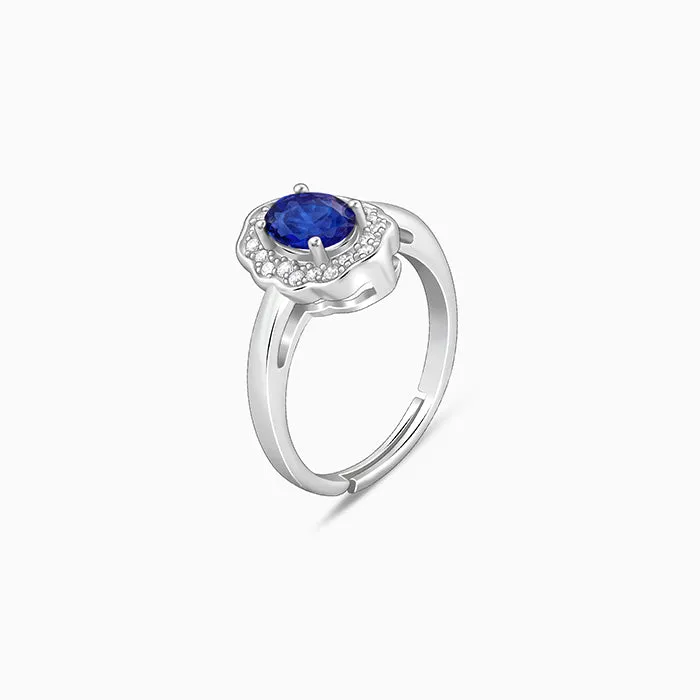 Silver Blue Oval Ring