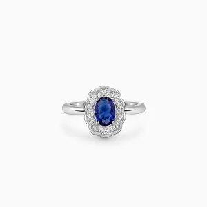 Silver Blue Oval Ring