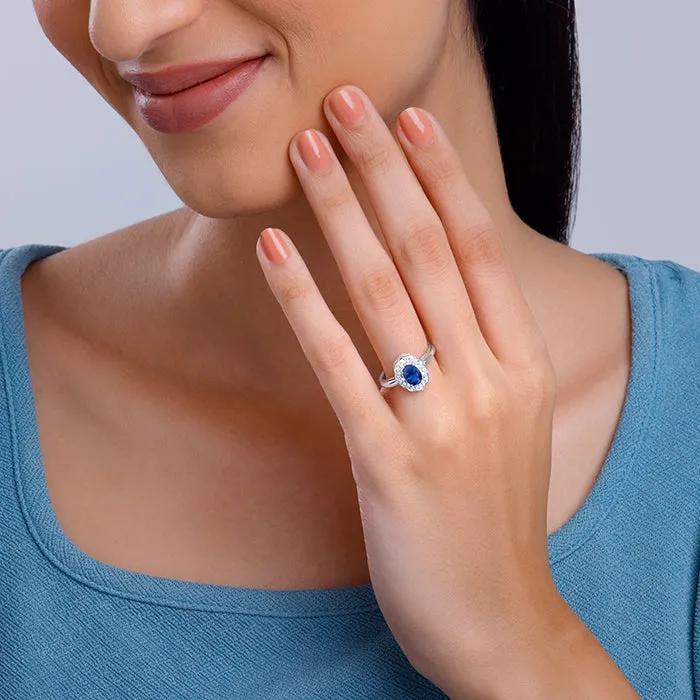 Silver Blue Oval Ring