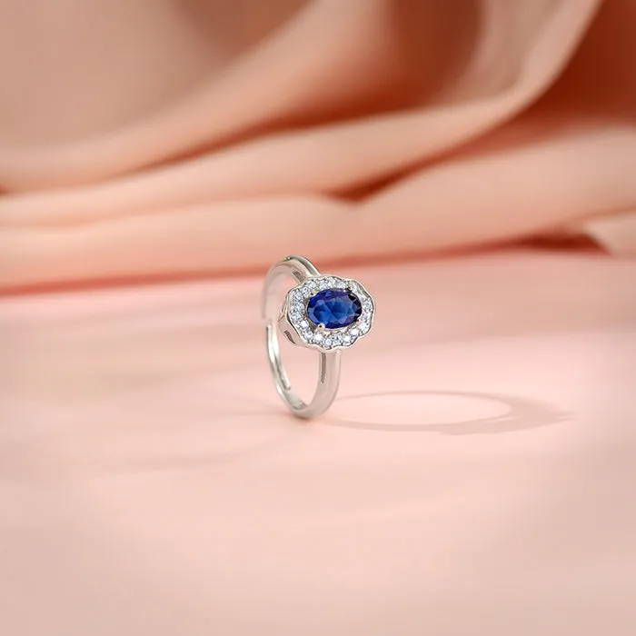 Silver Blue Oval Ring