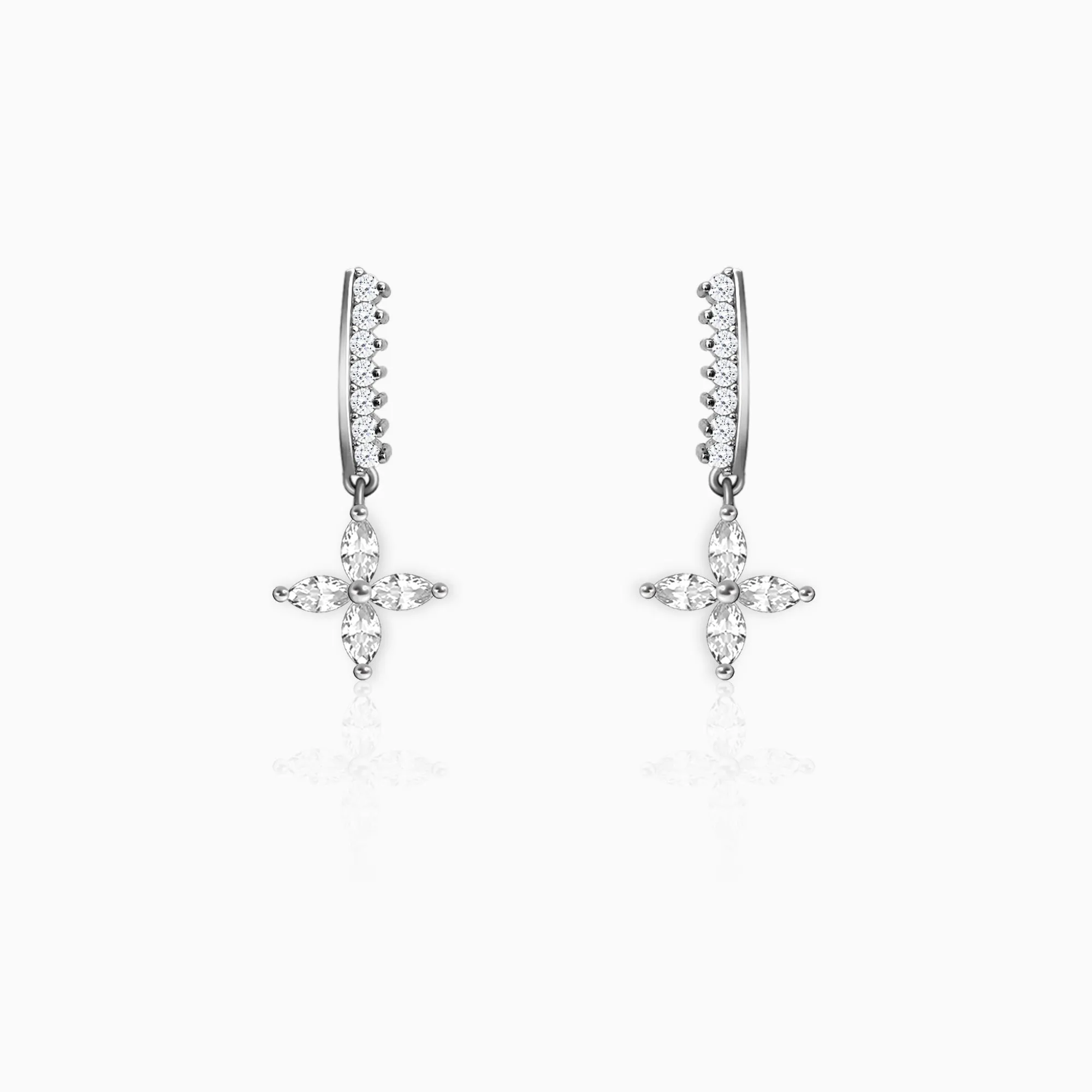 Silver Zircon Floret Drop Earrings