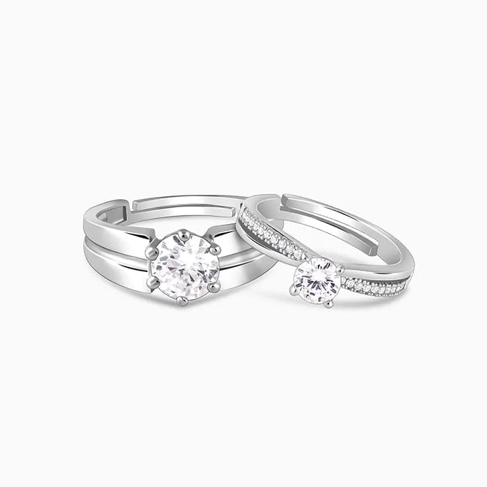 Silver Zircon Layered Couple Rings