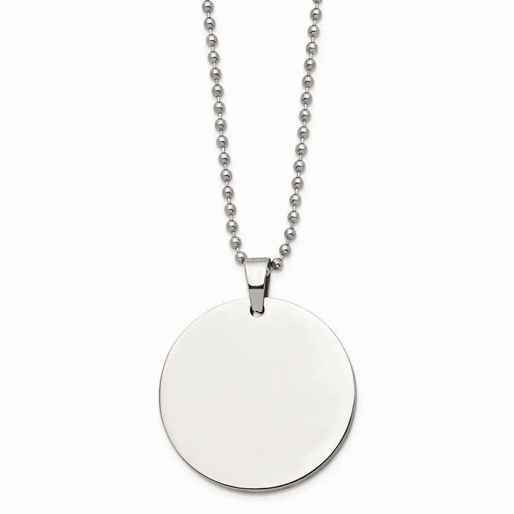 Stainless Steel Brushed and Polished Circle 4mm Thick Dog Tag Necklace