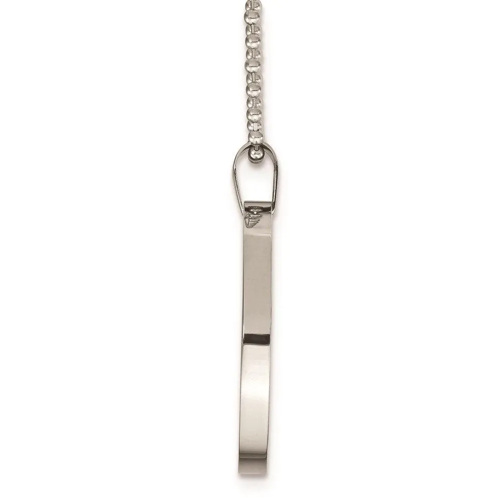 Stainless Steel Brushed and Polished Circle 4mm Thick Dog Tag Necklace