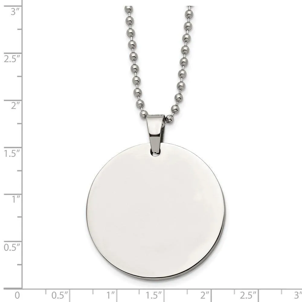 Stainless Steel Brushed and Polished Circle 4mm Thick Dog Tag Necklace