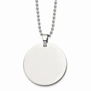 Stainless Steel Brushed and Polished Circle 4mm Thick Dog Tag Necklace