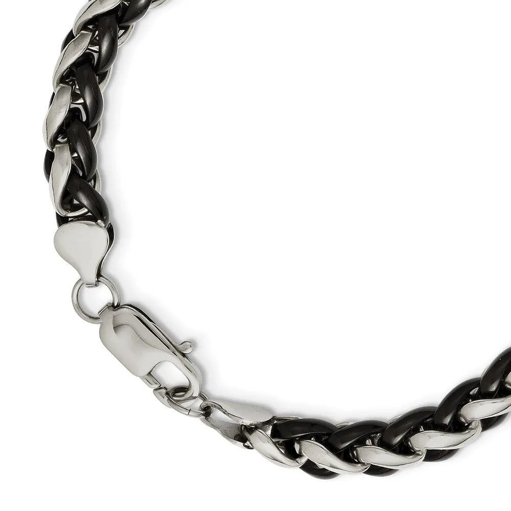 Stainless Steel Polished & Black IP-plated 24in Necklace