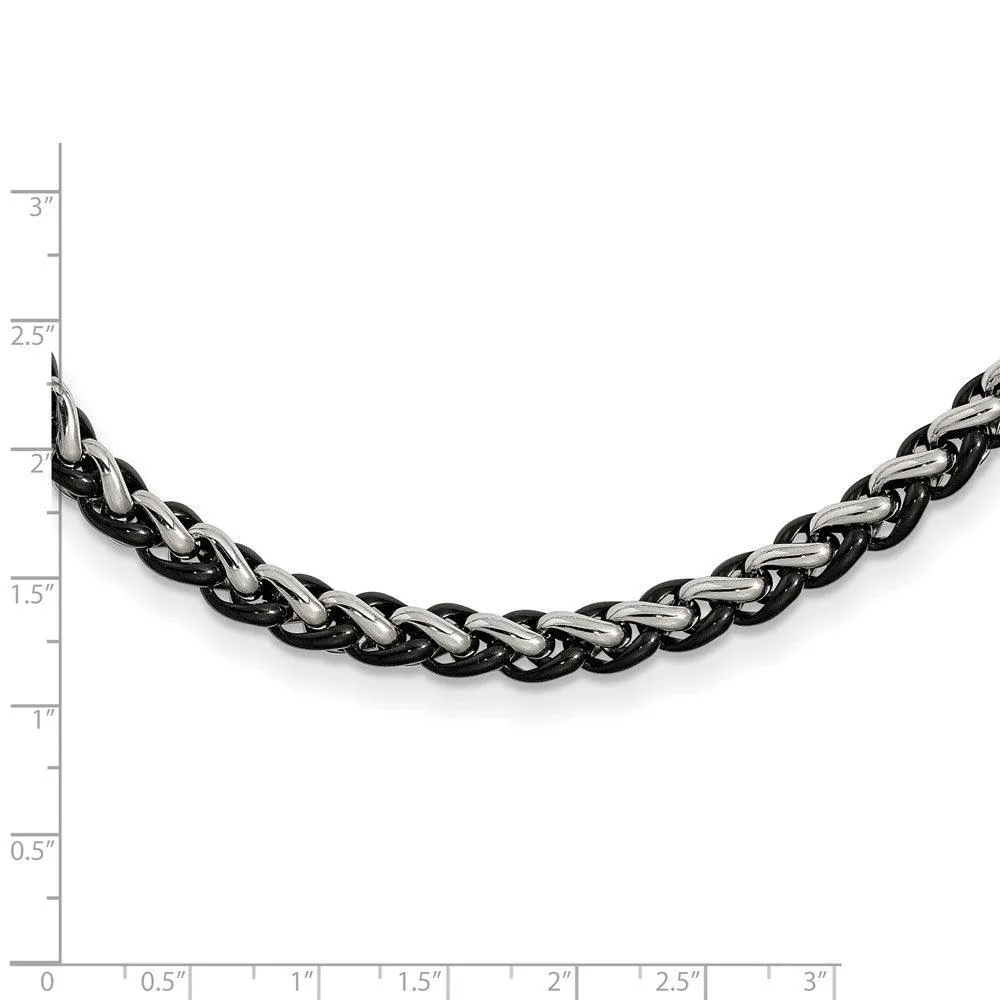 Stainless Steel Polished & Black IP-plated 24in Necklace