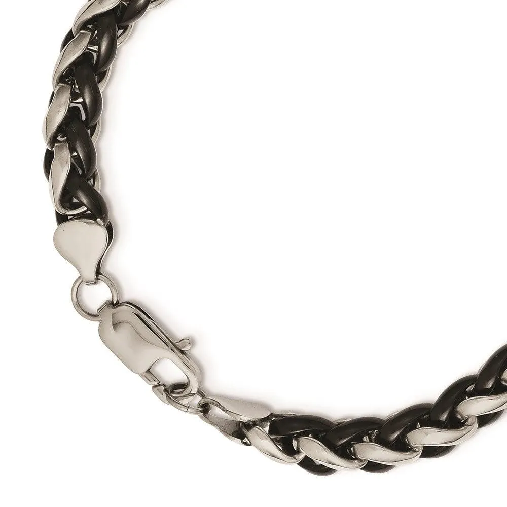 Stainless Steel Polished & Black IP-plated 24in Necklace