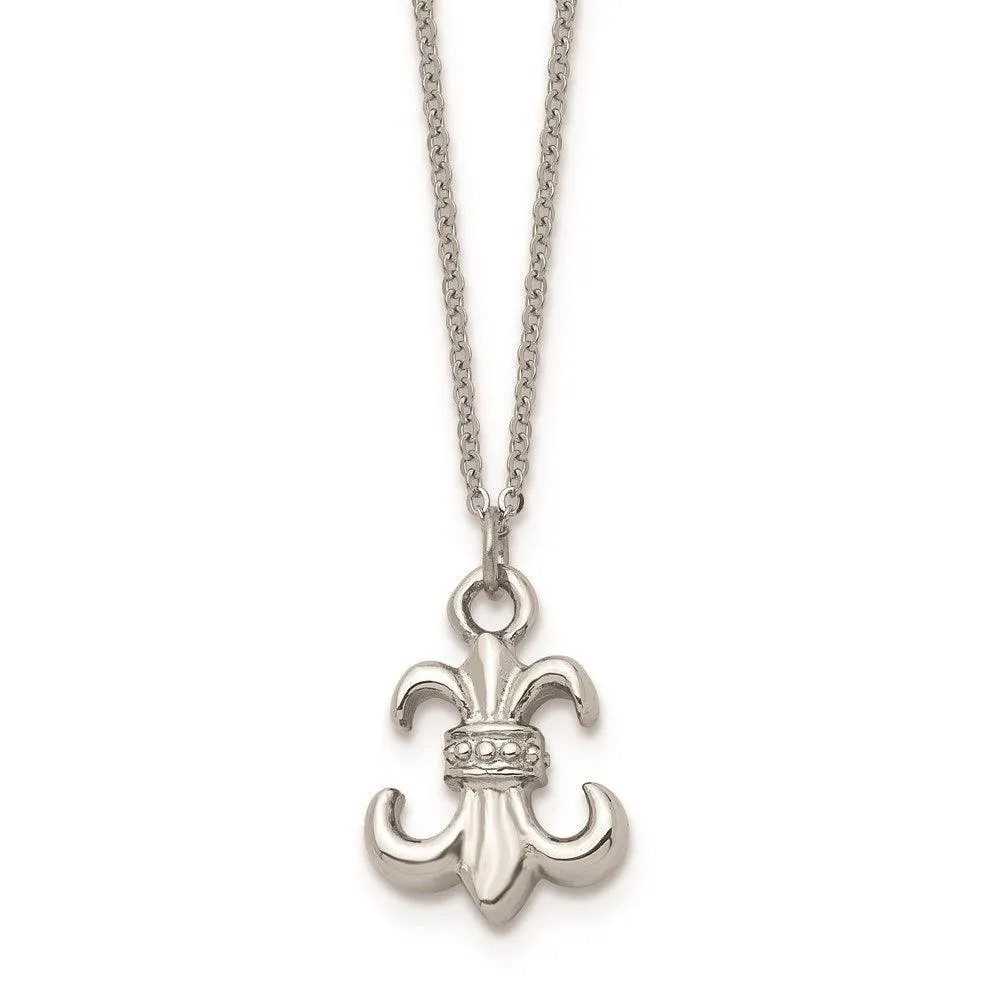 Stainless Steel Polished Fleur de Lis with 2 ext. Necklace