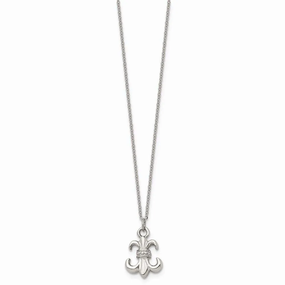 Stainless Steel Polished Fleur de Lis with 2 ext. Necklace