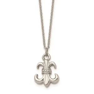 Stainless Steel Polished Fleur de Lis with 2 ext. Necklace