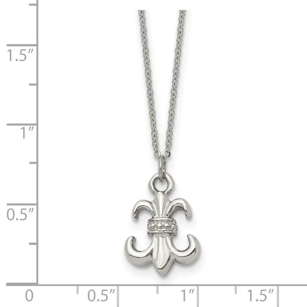 Stainless Steel Polished Fleur de Lis with 2 ext. Necklace